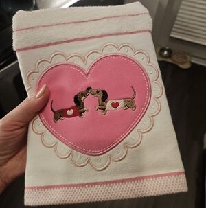 Heart Dachshund Embroidered Hand Towels